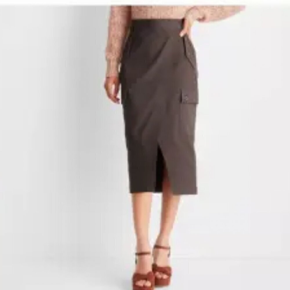 NWT Future Collective Reece Blutstein Gray Wrap Cargo Skirt Preppy Street Office